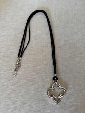 Brighton Silver Quatrefoil Pendant Necklace with Black Cord